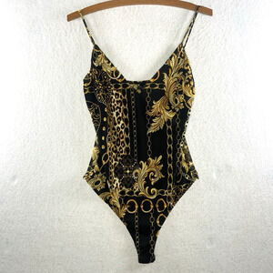 Womens Baroque Leopard Chain Print Bodysuit Sz M Y2K Mobwife Club Indie Luxury‎